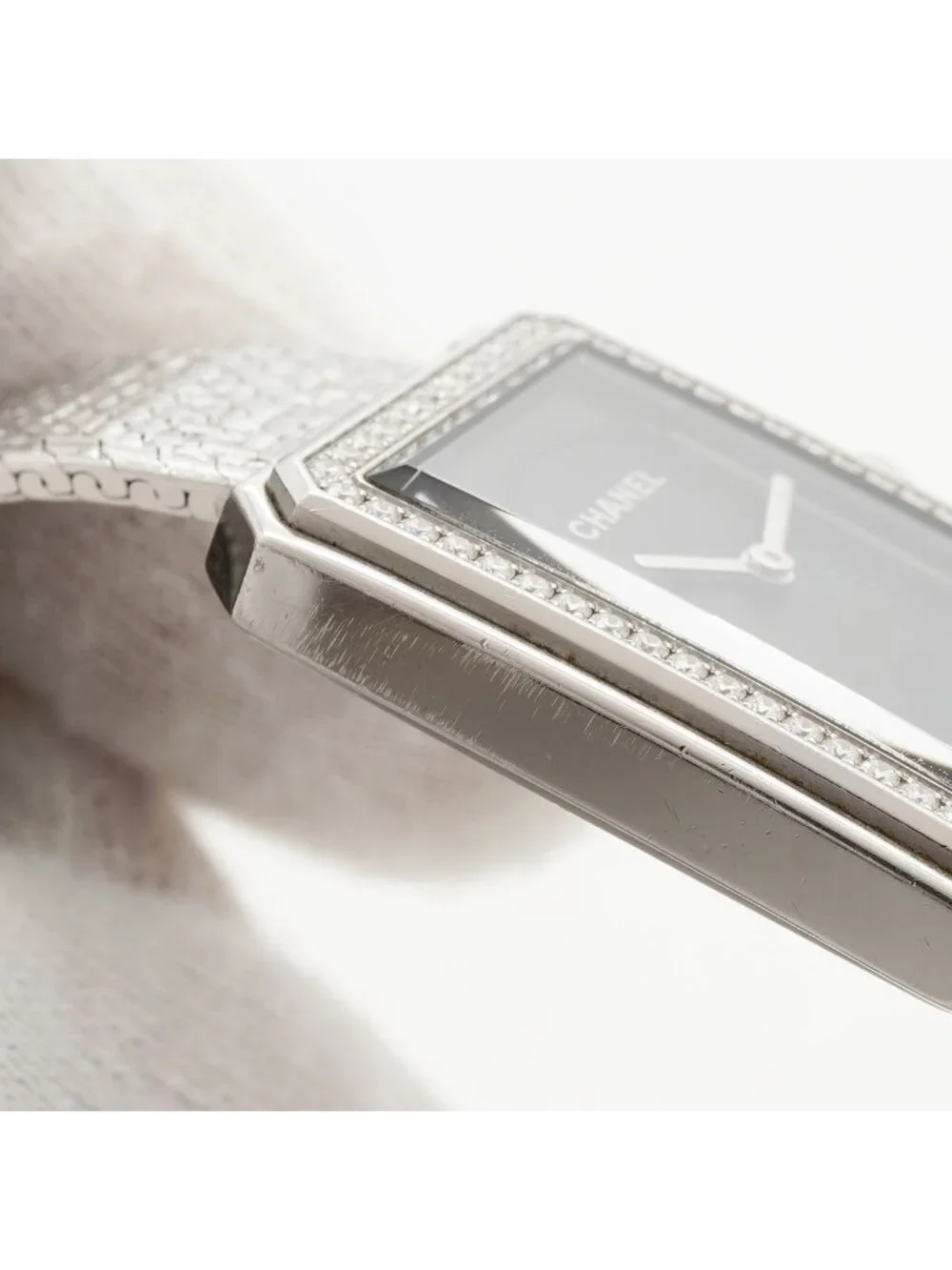 Chanel Boyfriend Tweed Diamond Bezel Black Dial Watch